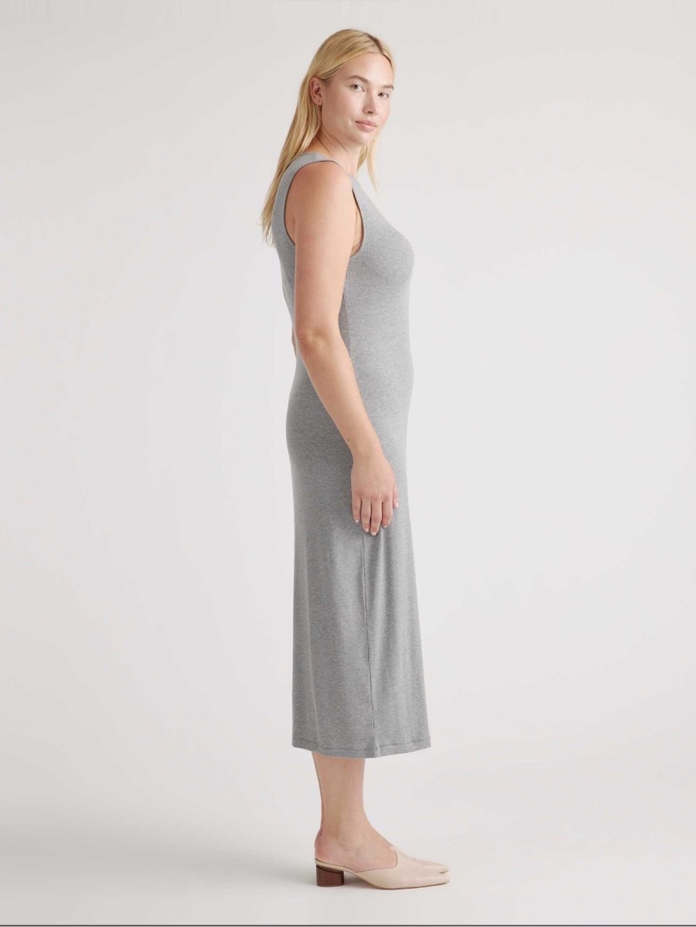 Quince Tencel Rib Knit Sleeveless Midi Dress Gray Size Medium
